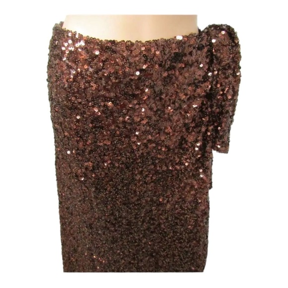 NWT ATOIR Teary Chocolate Brown Sequin Midi Wrap Skirt Small High Slit - Picture 11 of 16